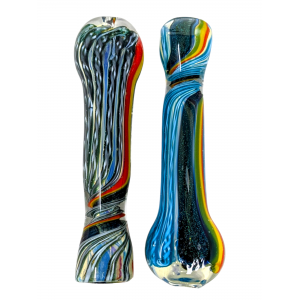 3.5" Silver Fumed Tri-Color Dicro & Ribbon Art Chillum Hand Pipe - (Pack of 2) [RKP287]